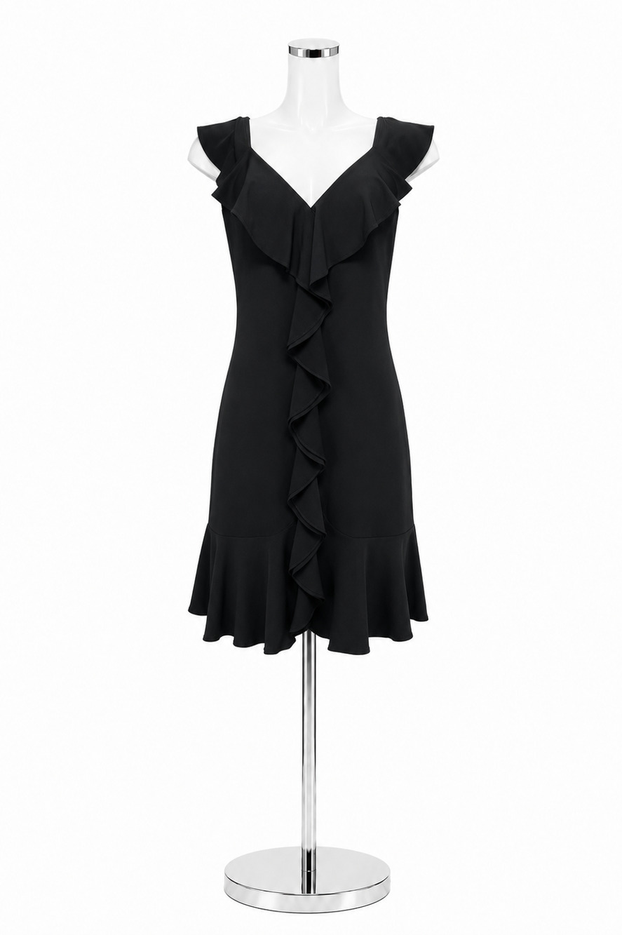 White House Black Market Ruffle Front Sleeveless Dress Black Size Small